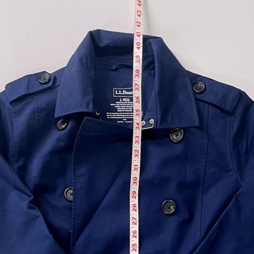 L.L. Bean Womens Blue Double Breasted Trench Coat Belted Large Rain Jacket299801 - Picture 3 of 5